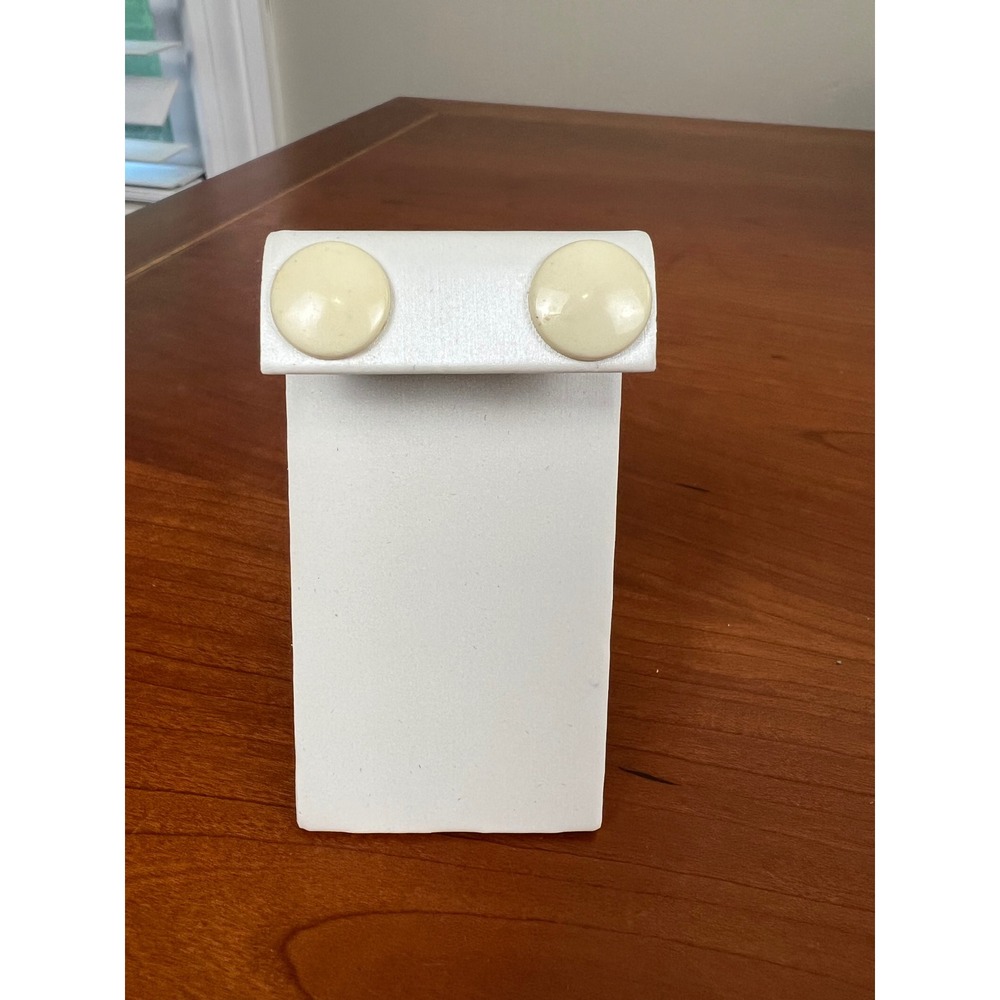 Vintage Cream Off White Round Stud Earrings Minimalist Button Plastic Posts